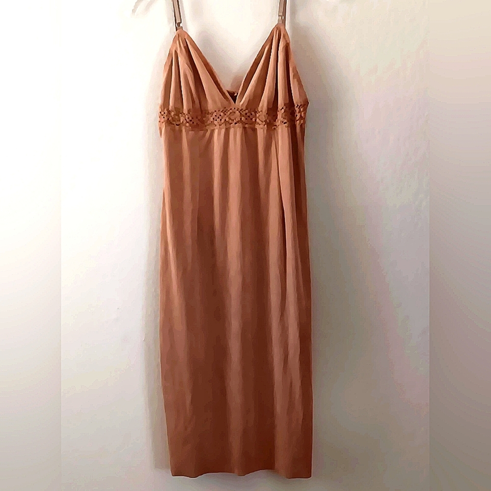 Stretch Suede Western Summer Dress L Crochet Trim Concert Festival Brown Sexy